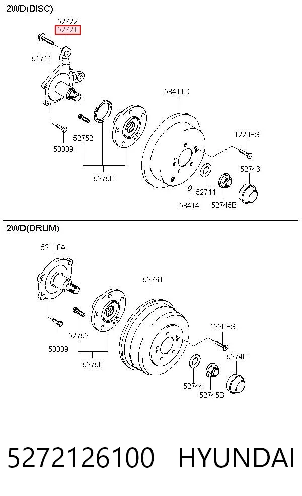 Цапфа - поворотний кулак задній, лівий 5272126100 Hyundai/Kia