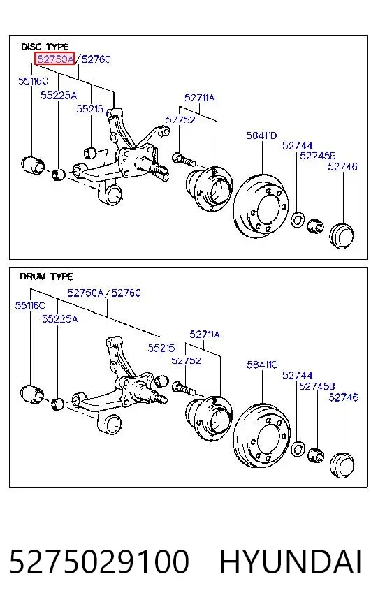 Цапфа - поворотний кулак задній, лівий 5275029100 Hyundai/Kia
