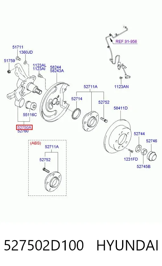 Цапфа - поворотний кулак задній, лівий 527502D100 Hyundai/Kia