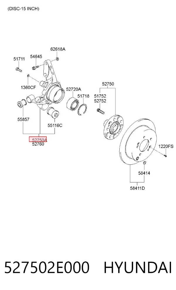 Цапфа - поворотний кулак задній, лівий 527502E000 Hyundai/Kia