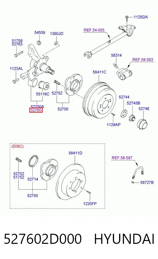 Цапфа - поворотний кулак задній, правий 527602D000 Hyundai/Kia