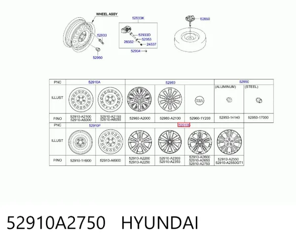 Диски колісні литі (легкосплавні, титанові) 52910A2750 Hyundai/Kia