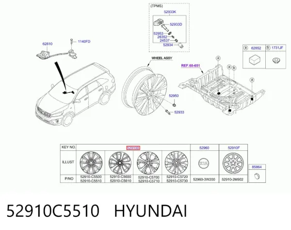 Диски колісні литі (легкосплавні, титанові) 52910C5510 Hyundai/Kia