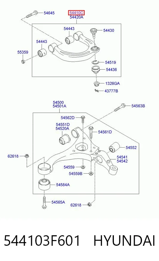 Важіль передньої підвіски верхній, лівий 544103F601 Hyundai/Kia