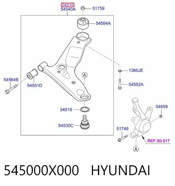 Важіль передньої підвіски нижній, лівий 545000X000 Hyundai/Kia