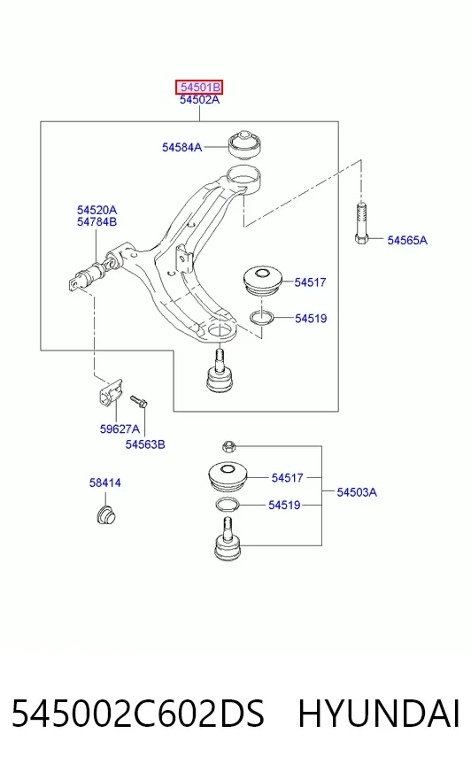 Важіль передньої підвіски нижній, лівий 545002C602DS Hyundai/Kia