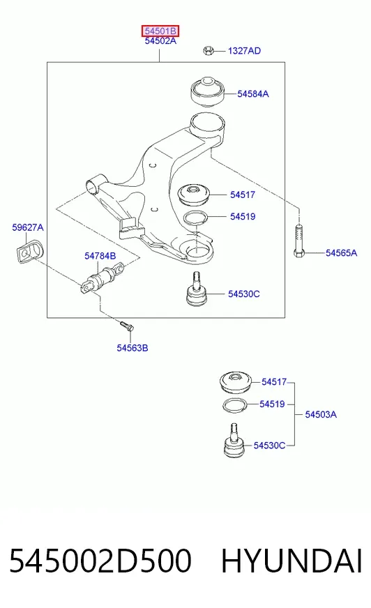 Важіль передньої підвіски нижній, лівий 545002D500 Hyundai/Kia