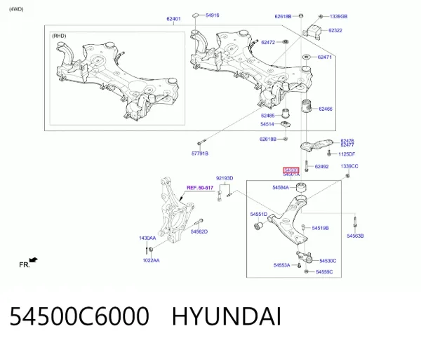 Важіль передньої підвіски нижній, лівий 54500C6000 Hyundai/Kia