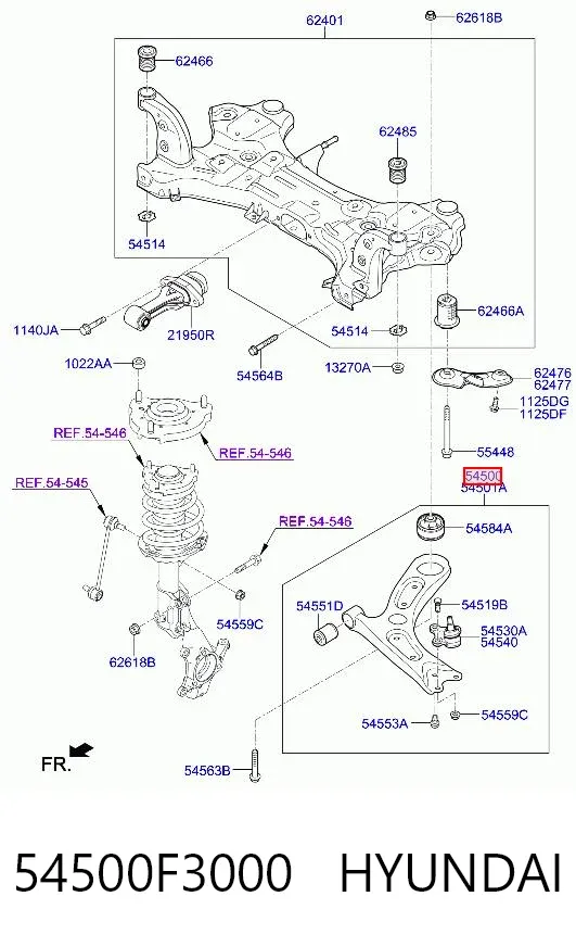 Важіль передньої підвіски нижній, лівий 54500F3000 Hyundai/Kia