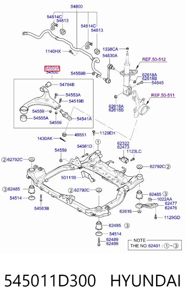 Важіль передньої підвіски нижній, правий 545011D300 Hyundai/Kia