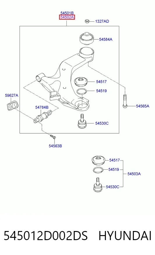 Важіль передньої підвіски нижній, правий 545012D002DS Hyundai/Kia