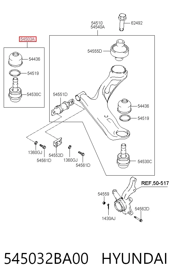 Кульова опора, нижня 545032BA00 Hyundai/Kia