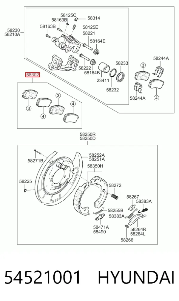 Задні гальмівні колодки 54521001 Hyundai/Kia
