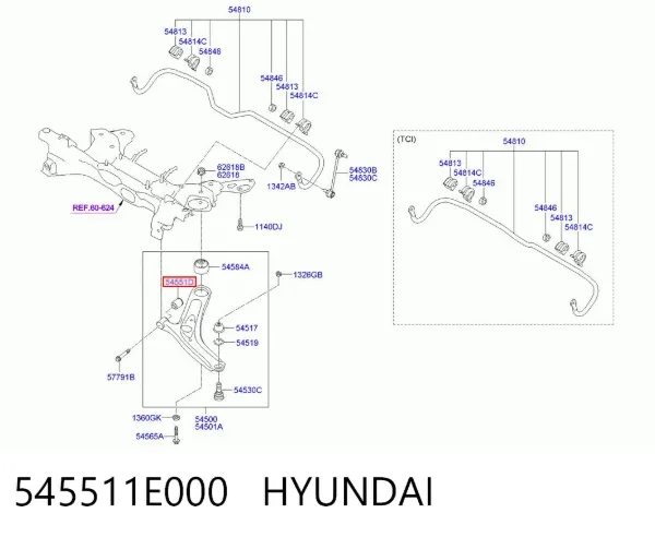 Сайлентблок переднього важеля 545511E000 Hyundai/Kia