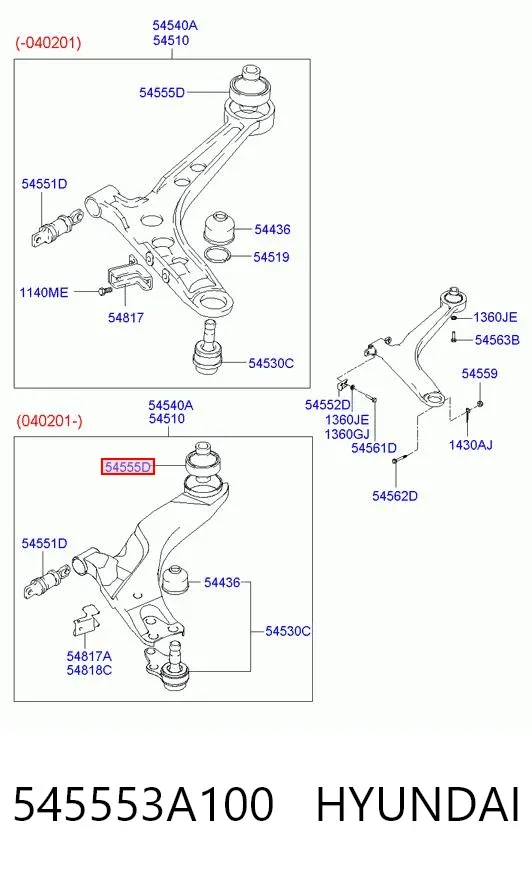 Сайлентблок переднього важеля 545553A100 Hyundai/Kia