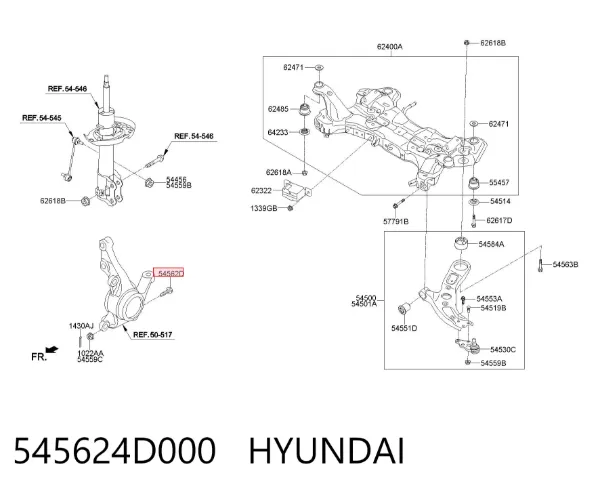 Болт кріплення передньої кульової опори до цапфи 545624D000 Hyundai/Kia