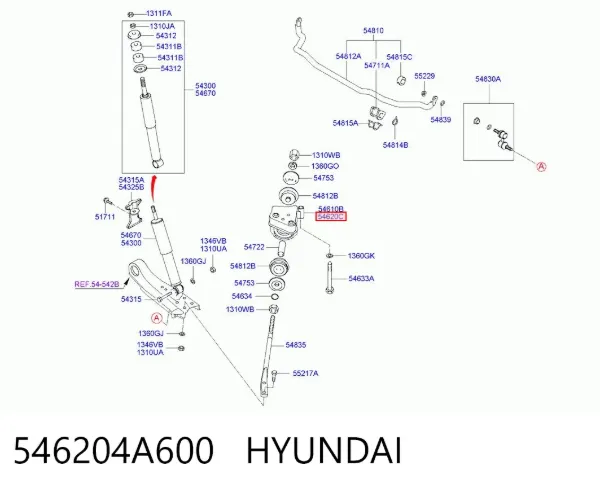 Кронштейн реактивної тяги передньої підвіски, правий 546204A600 Hyundai/Kia