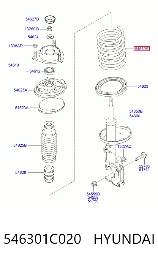 Пружина передня 546301C020 Hyundai/Kia