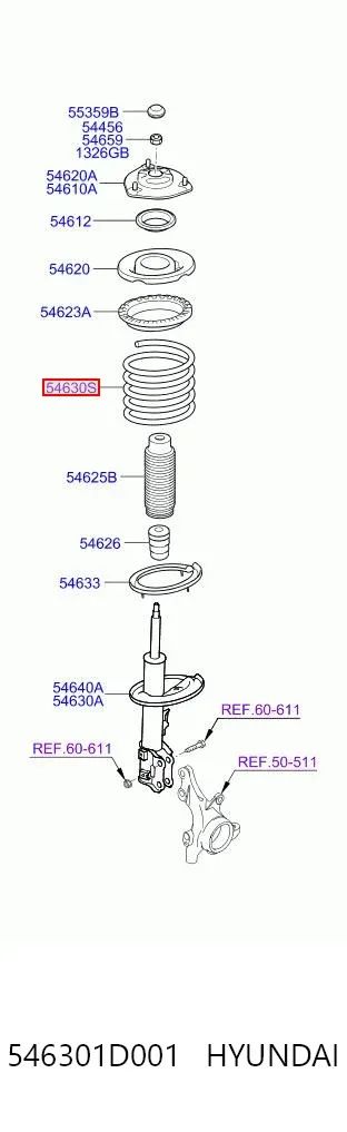 Пружина передня 546301D001 Hyundai/Kia