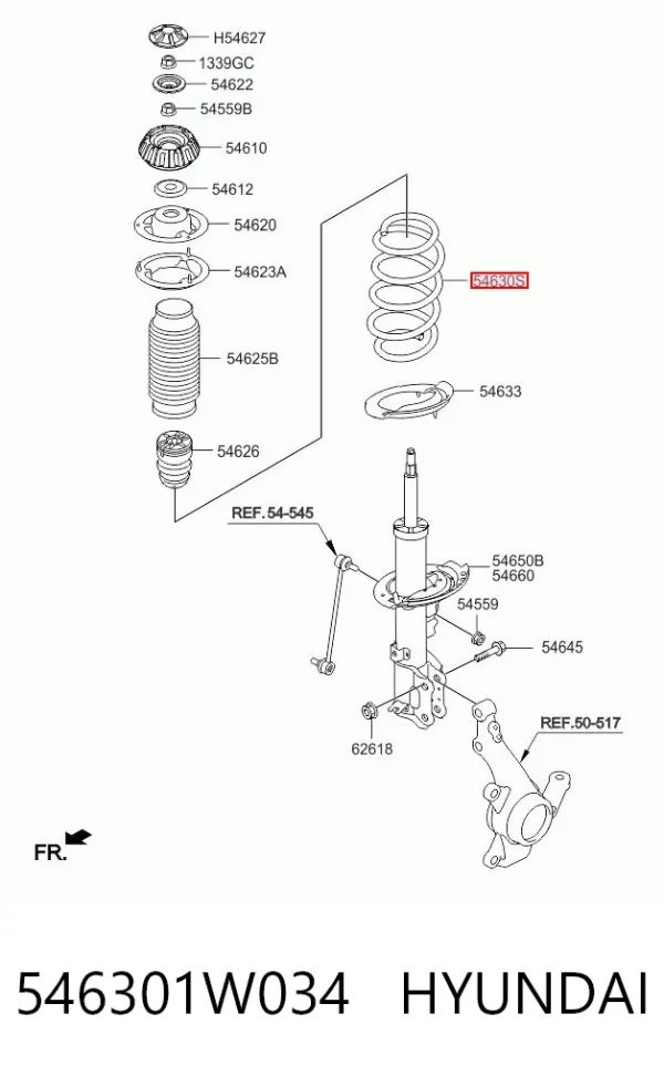 Пружина передня 546301W034 Hyundai/Kia