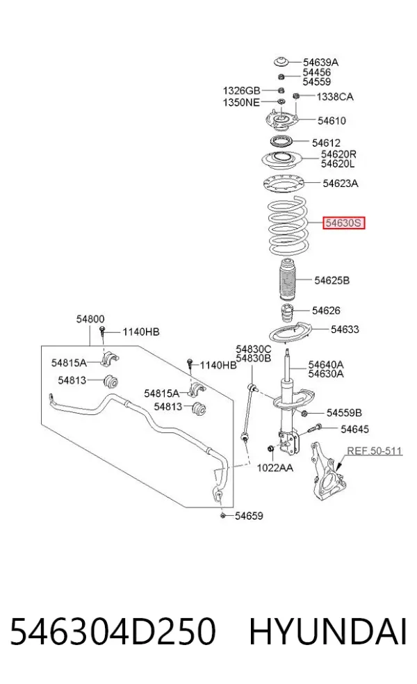 Пружина передня 546304D250 Hyundai/Kia