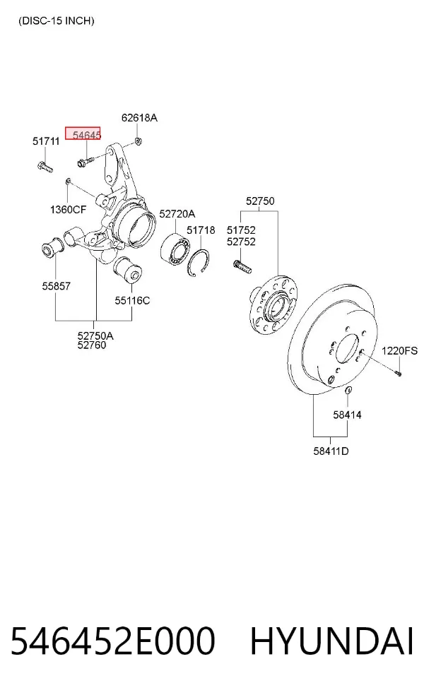 Болт кріплення амортизатора переднього 546452E000 Hyundai/Kia