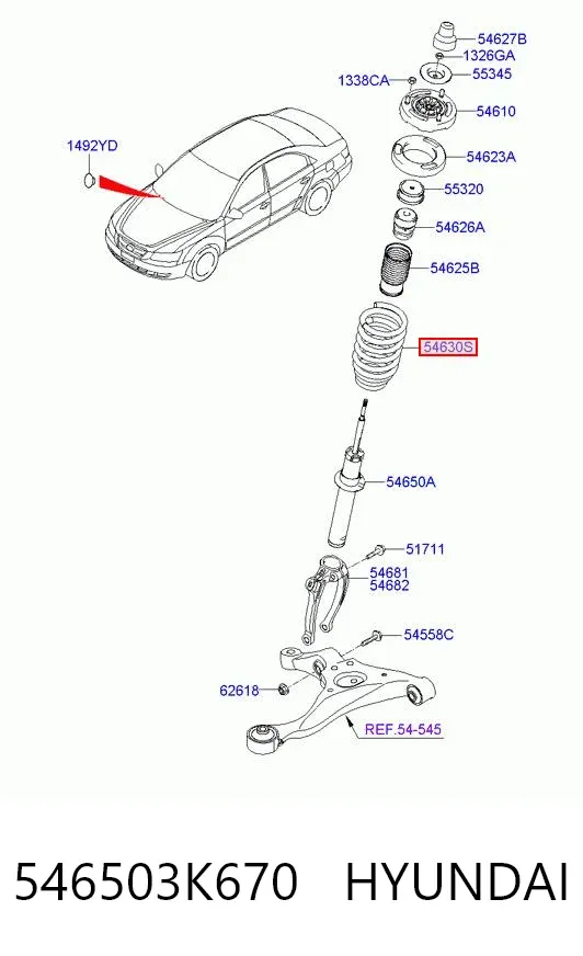 Пружина передня 546503K670 Hyundai/Kia