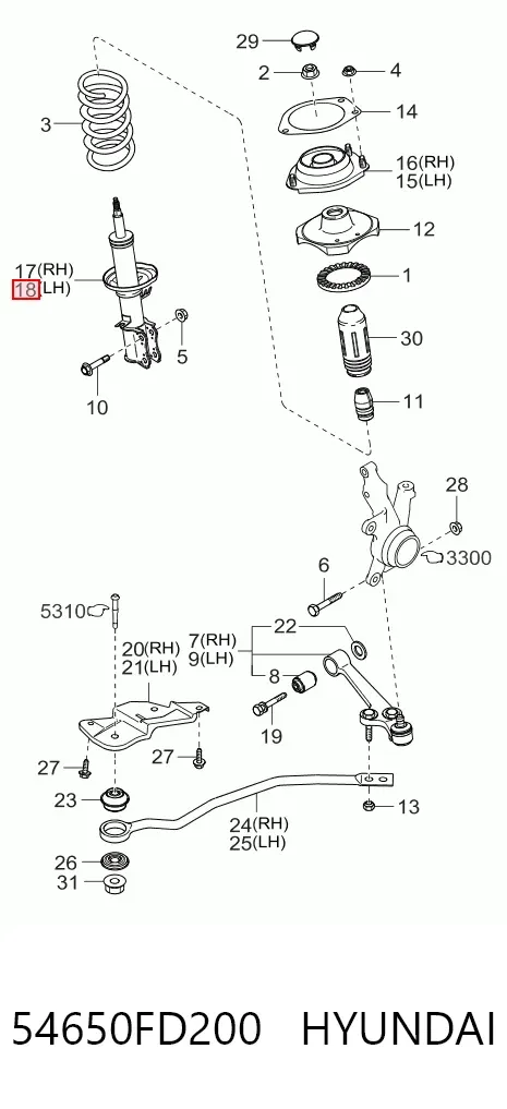 Амортизатора передній лівий 54650FD200 Hyundai/Kia