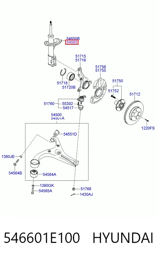 Амортизатор передній, правий 546601E100 Hyundai/Kia