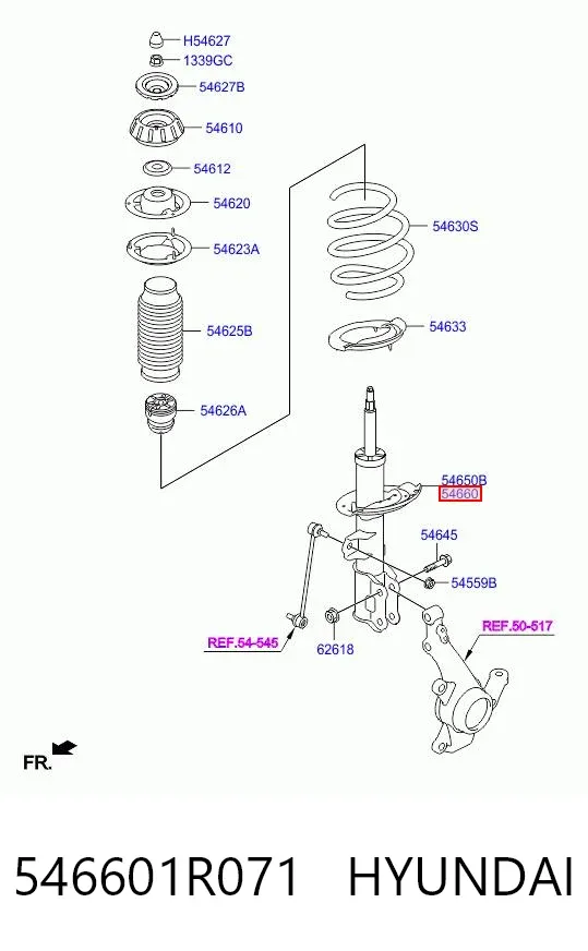 Амортизатор передній, правий 546601R071 Hyundai/Kia