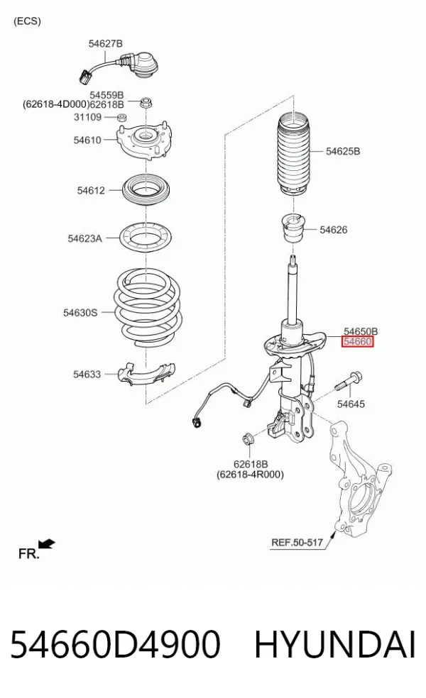 Амортизатор передній, правий 54660D4900 Hyundai/Kia