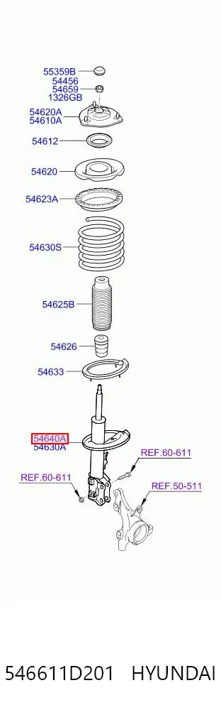 Амортизатор передній, правий 546611D201 Hyundai/Kia