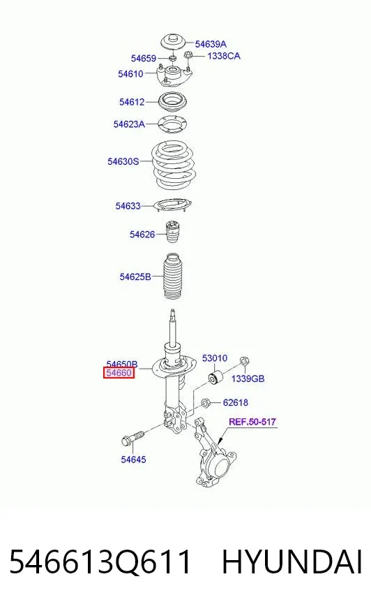 Амортизатор передній, правий 546613Q611 Hyundai/Kia