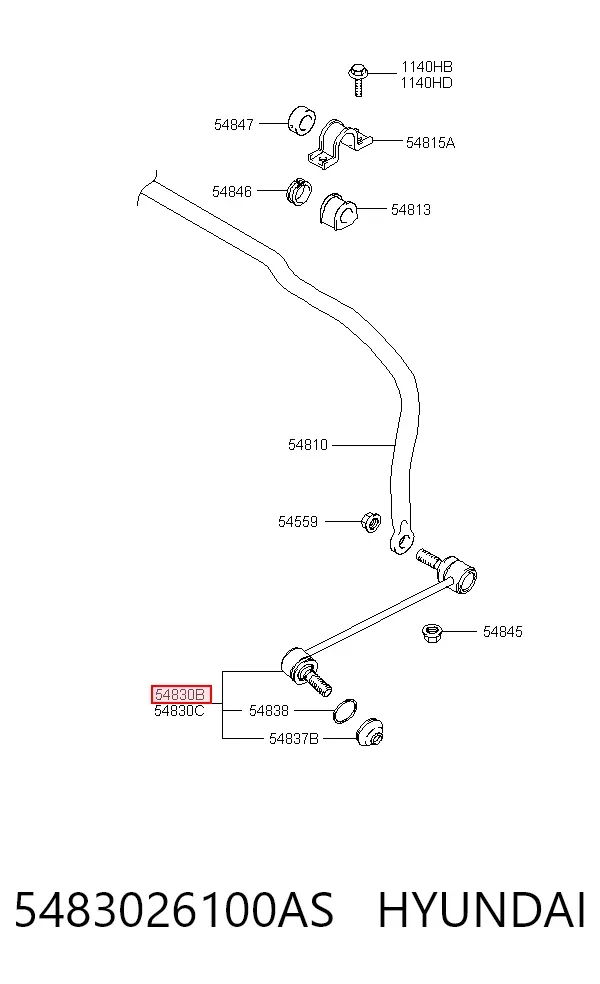 Стійка стабілізатора переднього, ліва 5483026100AS Hyundai/Kia