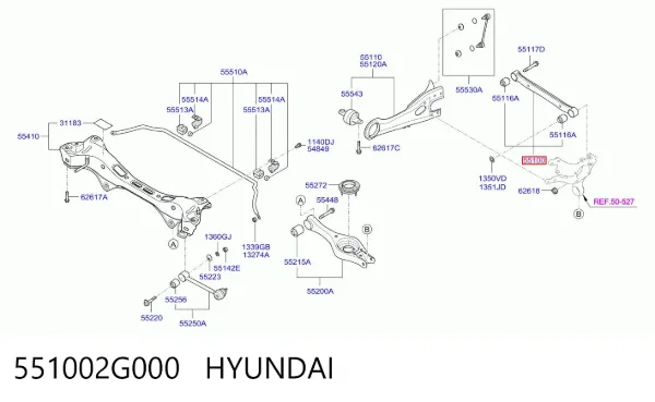 Важіль задньої підвіски верхній, лівий/правий 551002G000 Hyundai/Kia