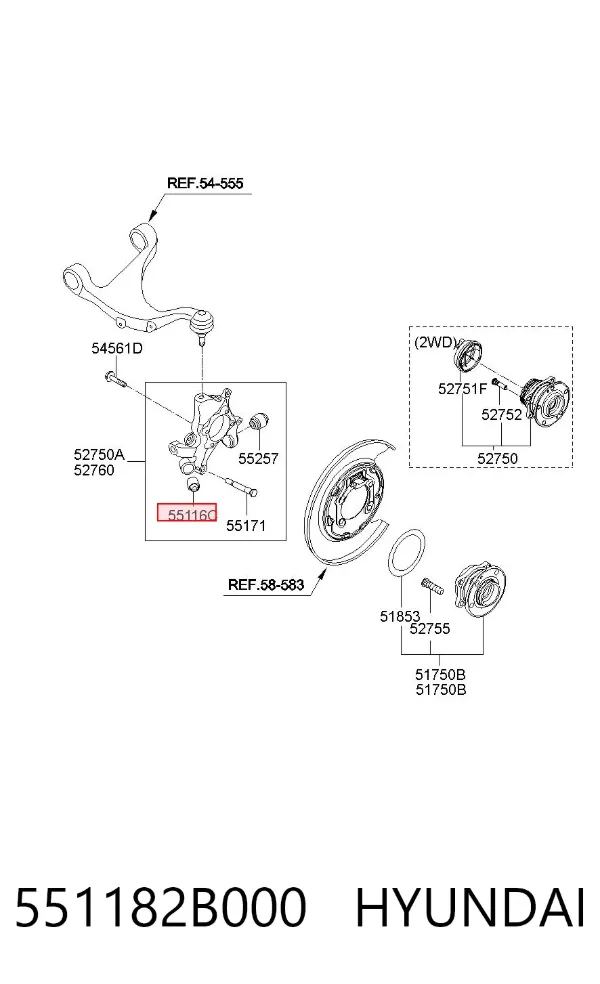 Сайлентблок цапфи задньої 551182B000 Hyundai/Kia