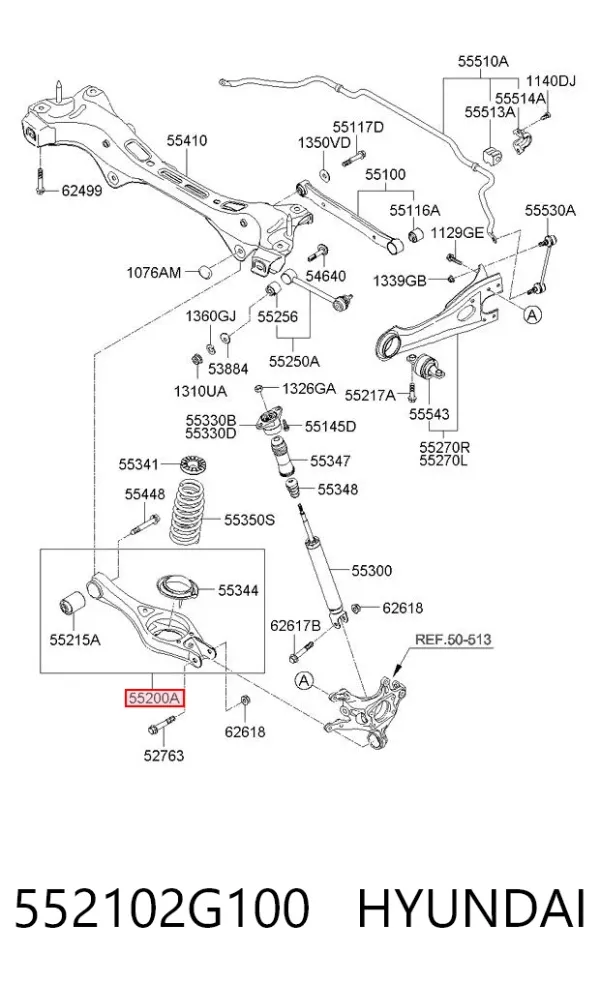 Важіль задньої підвіски нижній, лівий/правий 552102G100 Hyundai/Kia
