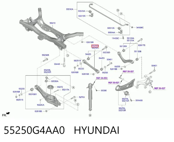 Важіль задньої підвіски поперечний, лівий 55250G4AA0 Hyundai/Kia