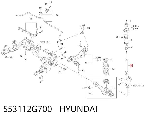 Амортизатор задній 553112G700 Hyundai/Kia