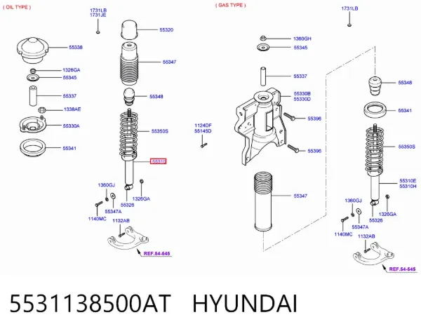 Амортизатор задній 5531138500AT Hyundai/Kia