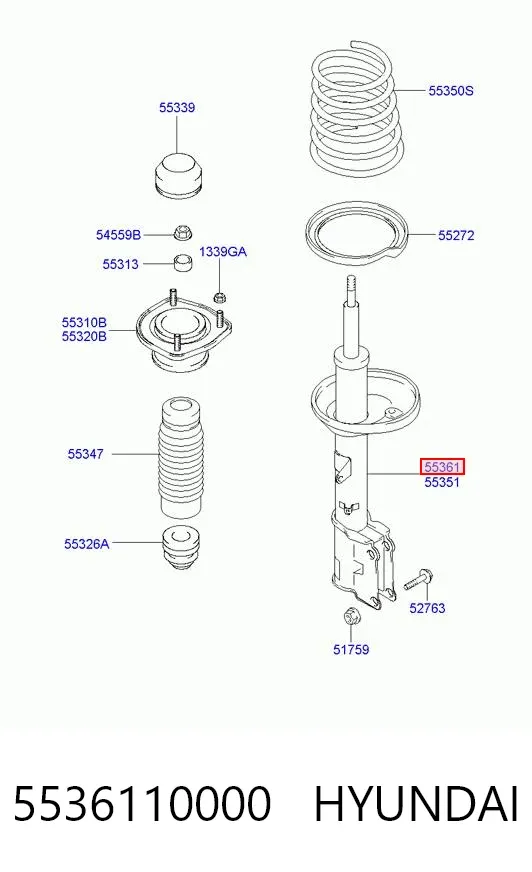 Амортизатор задній, правий 5536110000 Hyundai/Kia