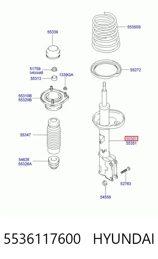 Амортизатор задній, правий 5536117600 Hyundai/Kia