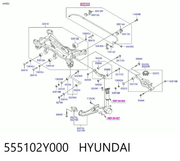 Стабілізатор задній 555102Y000 Hyundai/Kia