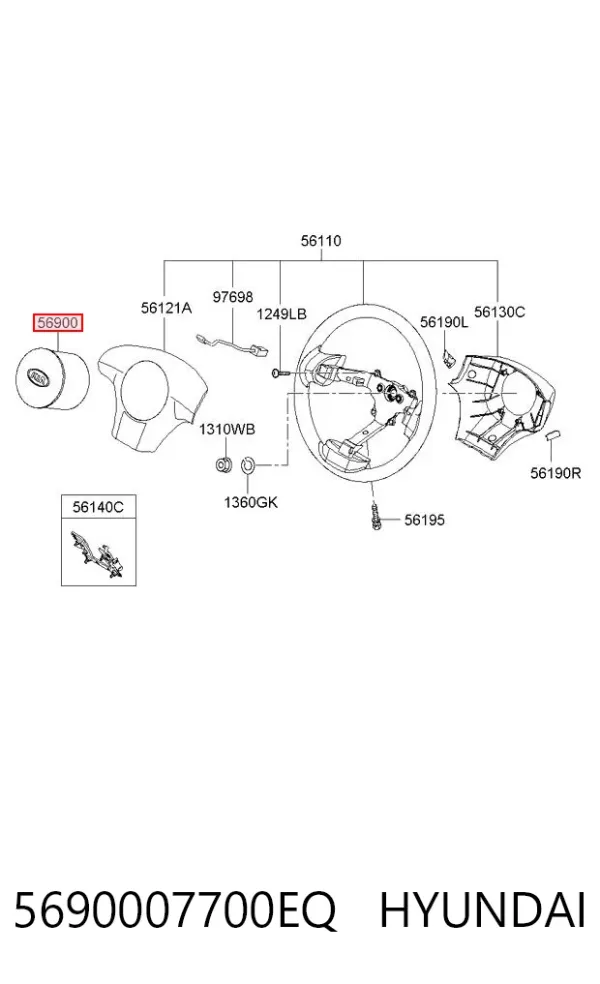 Подушка безпеки, водійська, AIRBAG 5690007700EQ Hyundai/Kia