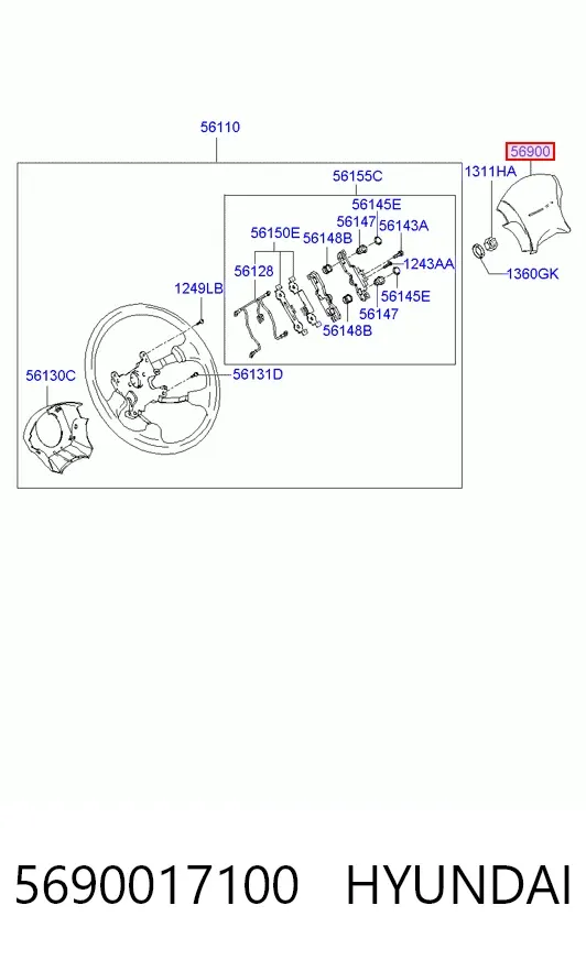 Подушка безпеки, водійська, AIRBAG 5690017100 Hyundai/Kia