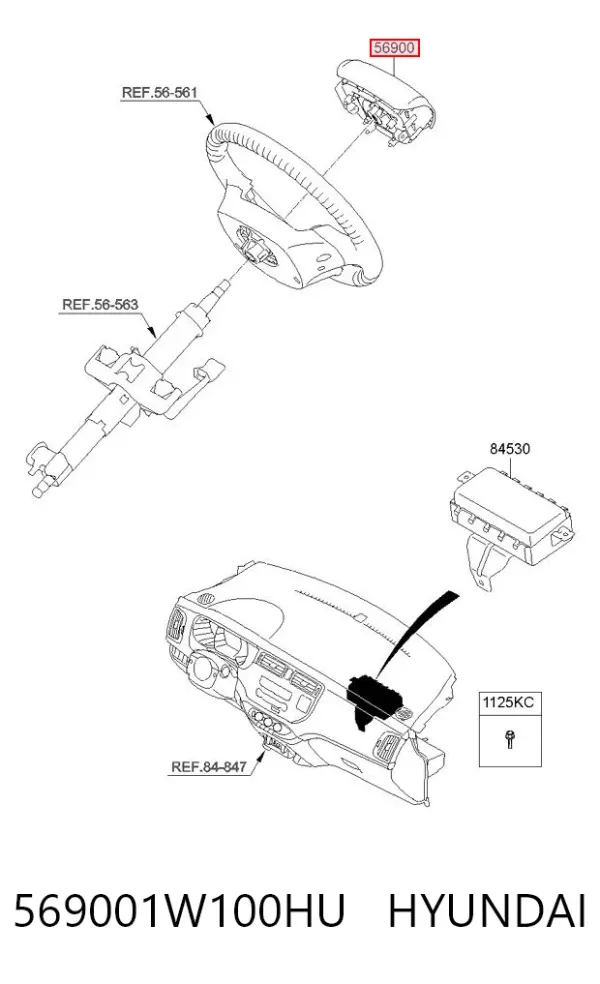 Подушка безпеки, водійська, AIRBAG 569001W100HU Hyundai/Kia