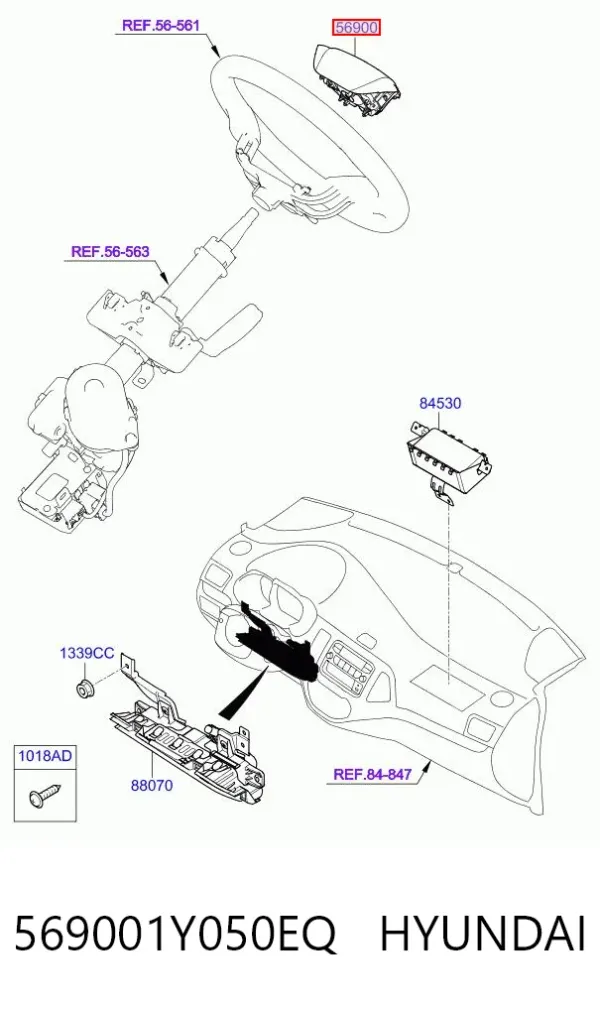 Подушка безпеки, водійська, AIRBAG 569001Y050EQ Hyundai/Kia