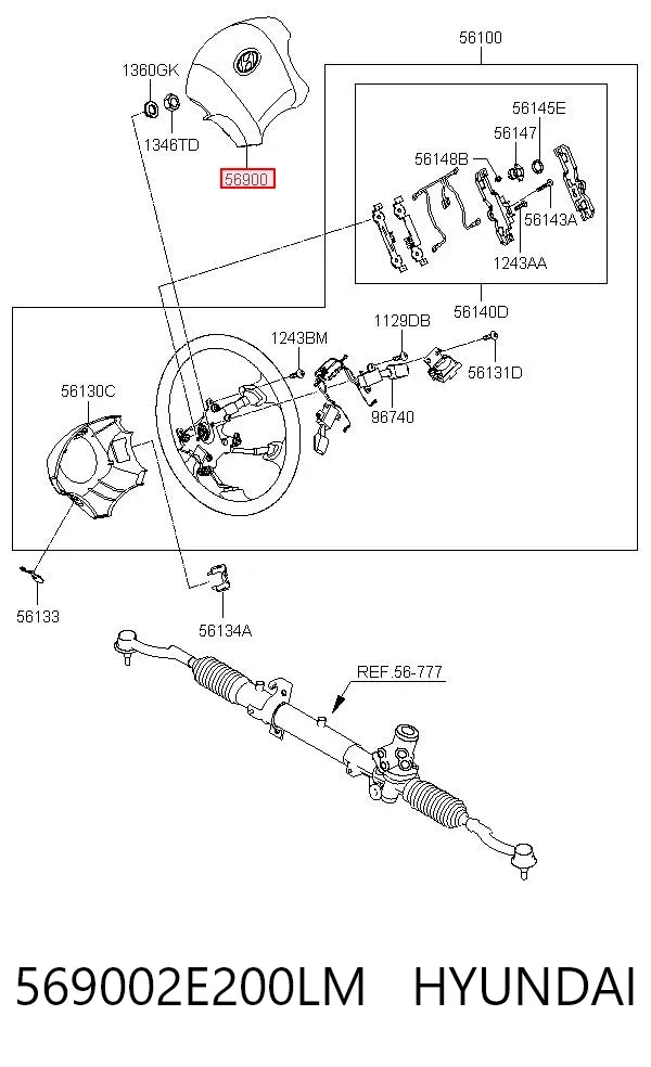 Подушка безпеки, водійська, AIRBAG 569002E200LM Hyundai/Kia