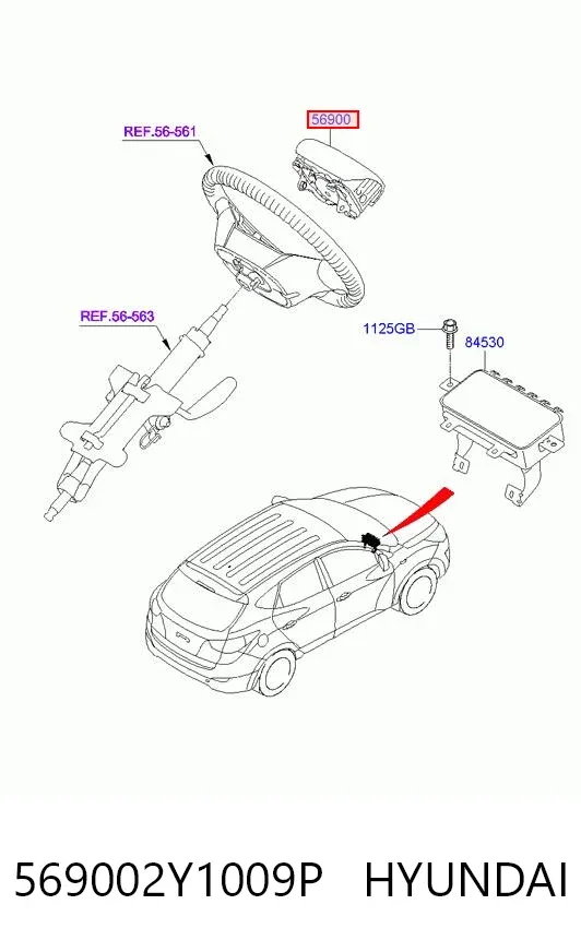 Подушка безпеки, водійська, AIRBAG 569002Y1009P Hyundai/Kia
