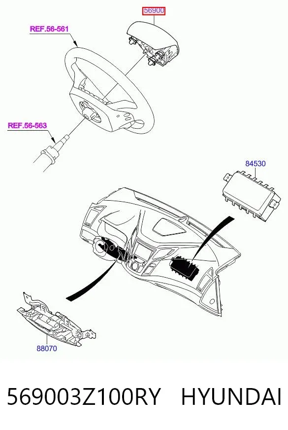 Подушка безпеки, водійська, AIRBAG 569003Z100RY Hyundai/Kia